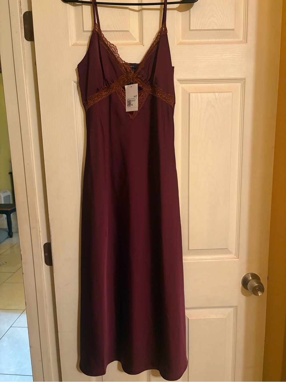 Burgundy  Lace-Trim Slip Dress - Unbranded